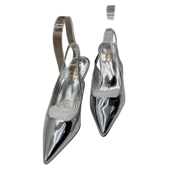NEW Heelchic Womens Size 6 Silver Pointed Toe Slingback Heels Kitten Heel - Picture 8 of 16
